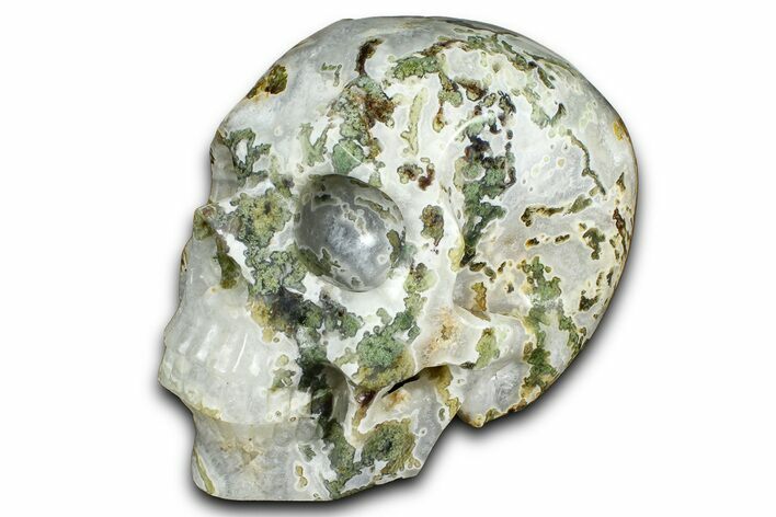 Carved Moss Agate Crystal Skull - India #378696